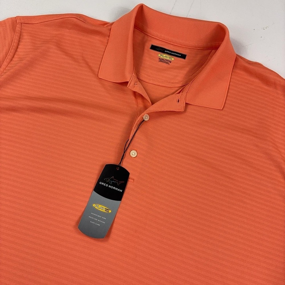 Greg Norman Play Dry Polo Shirt Mens 3XL Orange Striped Golf Short Sleeve Knit
